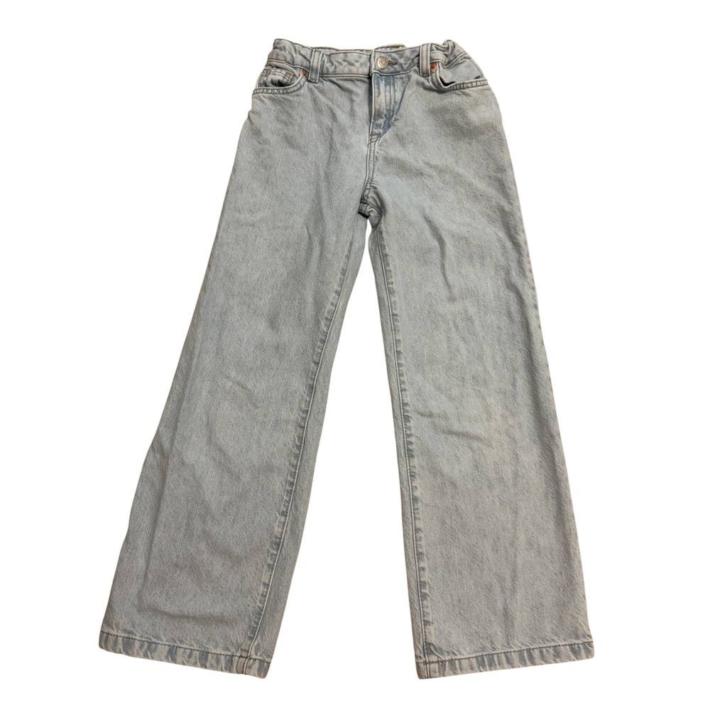 Cat & Jack Wide Leg Jeans Girls 10 Light Wash Excellent Adjustable Waist Blue
